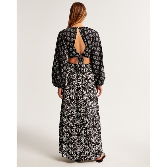 ABERCROMBIE & FITCH Long-Sleeve Plunge Cutout Maxi Dress Size LARGE NWT!  RT120 - Picture 4 of 8